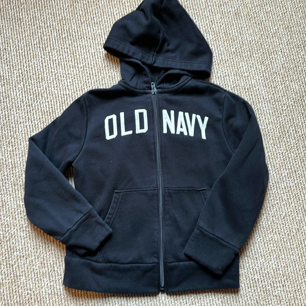 Old Navy boys size medium 8 full zip black hoodie with logo